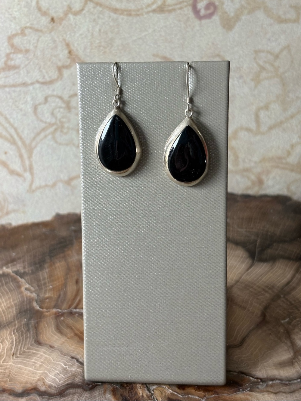 Sterling Silver Teardrop Black Onyx Dangle Earrings